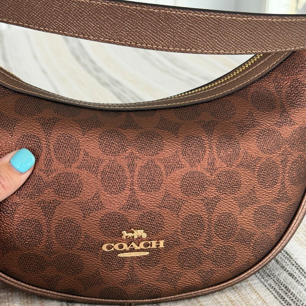 NWT Coach Aria Zip Shoulder Bag Handbag Signature Canvas Copper SOLD OUT!